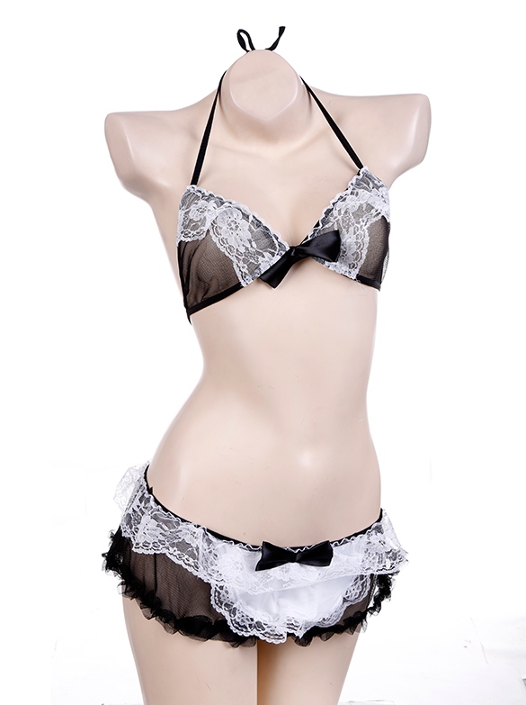 Hot Women Sexy V-Neck Halter Bra Decor G-string
