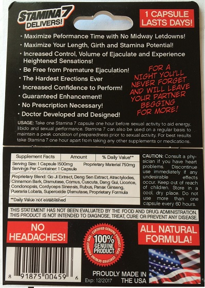 Stamina 7 White 1500mg Pill For Male Sexual Performance
