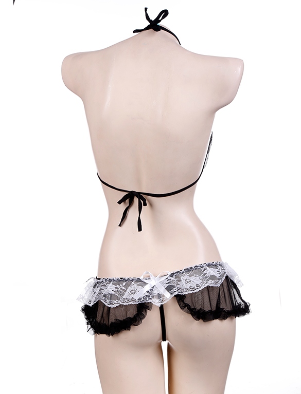 Hot Women Sexy V-Neck Halter Bra Decor G-string